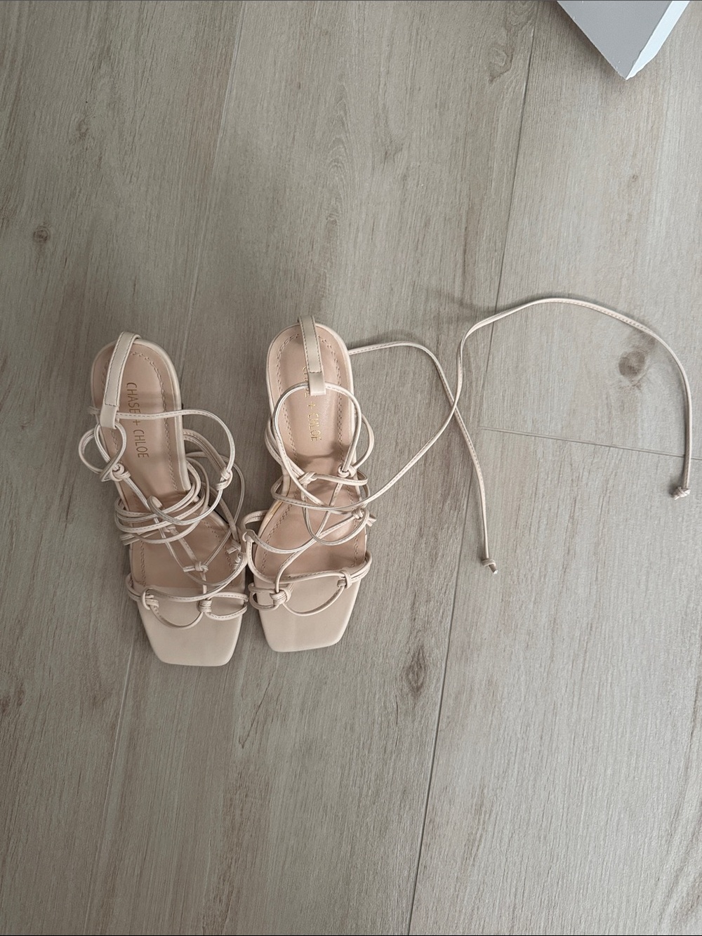 Chase + Chloe Beige Lace-Up Strappy Heeled Sandals